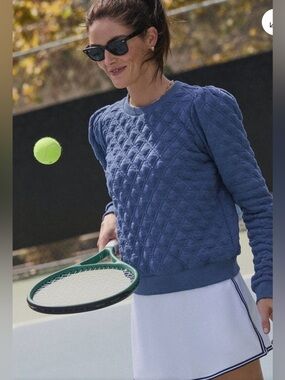 Tuckernuck Sport Indigo Quilted Puff Sleeve Campbell Pullover S